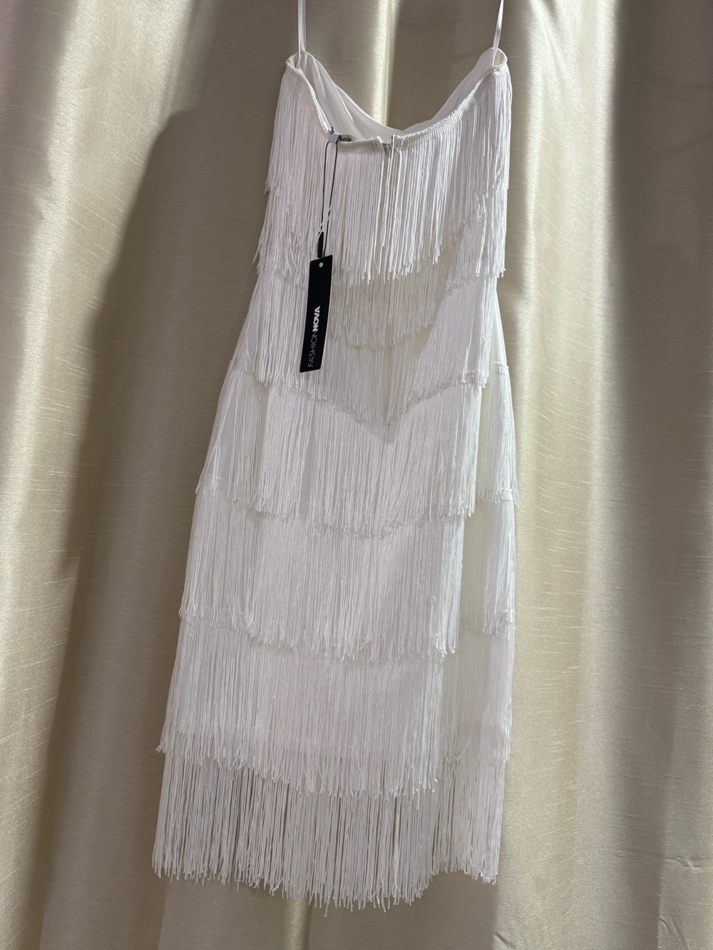 Strapless White Fringe Slip Dress - Party Dress